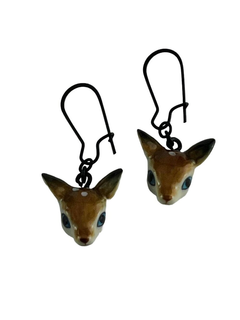 Ceramic Fawn Deer Earrings Kitschy Big Blue Eyes Vintage Style